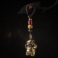 雪千羽 十二生肖猪属相汽车钥匙扣挂件铜器复古手工编织摩托车钥匙链挂绳 『努力猪』