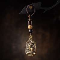雪千羽 生肖鼠属相铜汽车钥匙扣挂件复古手工编织菩提绳 生肖鼠