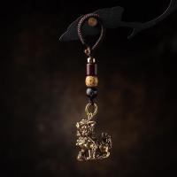 雪千羽 纯铜汽车钥匙扣挂件小狮子复古风男潮手工钥匙链挂绳摩托车 『踩球狮子』