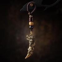 雪千羽 铜盘龙狼牙吊坠汽车钥匙扣挂件复古手工编织摩托车钥匙链挂绳男 『盘龙狼牙』