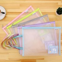 A4透明拉链可爱文件袋大容量学生用文具收纳包补习试卷资料夹书袋 蓝色