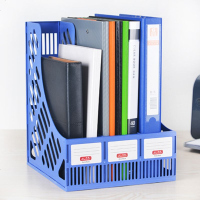 文件架收纳盒学生文件栏塑料书架文件座桌上简易文件夹书立资料架 三栏经济型黑色(拍2送1个文件夹)