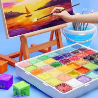 青竹水粉果冻颜料套装初学者24色42色80ml艺考儿童绘画美术生用品 40色30ML[嘿小黑]爱好版无甲醛 套