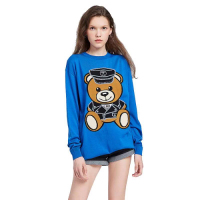 香港直邮 MOSCHINO莫斯奇诺 蓝色警察熊中长款羊毛针织毛衣女士