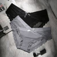 3条装性感蕾丝内裤女网纱透明火辣诱惑低腰无痕三角裤头棉裆大码