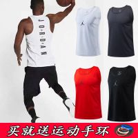 新品aj飞人篮球背心男子速干透气跑步健身训练黑白薄无袖运动t恤