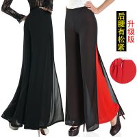 春夏新款双层雪纺开叉阔腿裤女大码高腰甩腿裤中青年休闲长裤裙裤