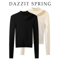 2020春秋新款修身黑色露肩显瘦半高领长袖套头针织衫毛衣女