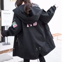 加肥大码女春秋装减龄开衫外套中长款胖mm爱宽松风衣外套200斤