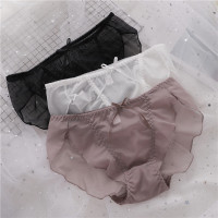 3条透视网纱内裤女低腰性感可爱纯色透明蝴蝶结无痕少女三角裤头