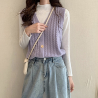 温柔针织马甲上衣v领毛衣背心外套女开衫宽松外穿慵懒风早春秋冬
