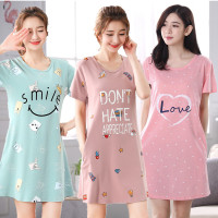 夏女士短袖纯色棉质短裙宽松卡通睡裙睡衣家居服