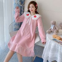韩版珊瑚绒睡裙女秋冬季中长款加绒法兰绒睡衣女冬天可爱家居服