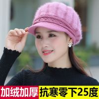 毛线帽子女新款百搭秋冬天女士40岁鸭舌帽冬季加厚保暖针织帽圆脸