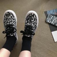 林先参 黑白豹纹帆布鞋女学生韩版休闲百搭平底小众港味板鞋ins潮