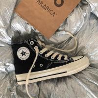 林先参 1970s百搭基础高帮帆布鞋女ins潮学生韩版ulzzang黑色板鞋