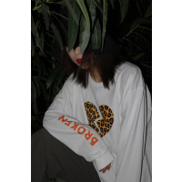 rowe心碎长袖t恤 男女春秋2020新款宽松国潮圆领豹纹爱心印花上衣