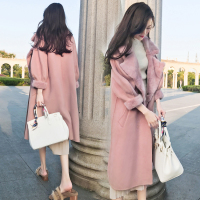 杭州正版 加厚版 韩版中长款过膝毛呢外套女气质粉色呢子大衣加厚