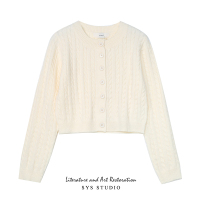 拾野森 秋装新款韩版宽松短款麻花圆领长袖针织衫毛衣女开衫外套