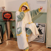 睡衣女冬季加厚珊瑚绒可爱卡通睡袍加绒浴袍长款秋冬天家居服套装