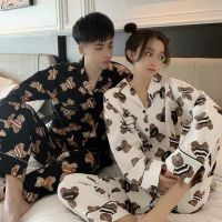 睡衣男士春秋季冰丝薄款长袖网红加肥大码情侣卡通学生家居服套装