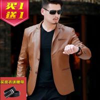 真皮皮衣男士商务休闲西装上衣夹克大码中年皮衣外套
