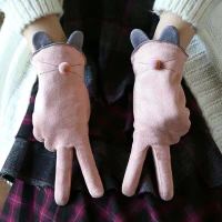 手套女冬季可爱韩版触屏麂皮绒手套秋冬加厚防寒骑车开车学生手套