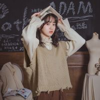 日系v领针织衫背心马甲2018秋新款宽松慵懒风无袖毛衣外套女上衣