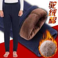 男士秋冬季高护腰加肥加大码三层加绒加厚保暖裤光面打底棉裤修身