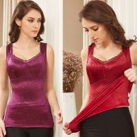 免穿文胸带胸垫加肥加大保暖背心女加绒加厚保暖内衣坎肩保暖马甲