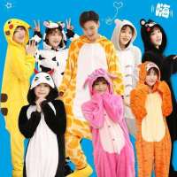 卡通法兰绒连体睡衣女秋冬季情侣可爱恐龙猫动物成人加厚家居服男