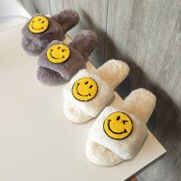 韩版卡通笑脸毛绒软底拖女士初秋居家保暖防滑可外穿时尚