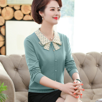 妈妈春秋装洋气针织打底小衫中年女装春装上衣中老年长袖t恤薄款