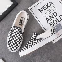 韩国chic鞋ulzzang复古黑白格子一脚蹬百搭套脚帆布鞋情侣鞋男女