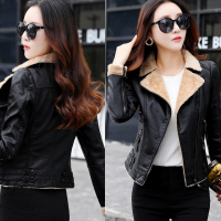 正常发货]2020冬季加绒短款皮衣女新款加厚修身收腰皮外套皮夹克