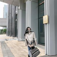 腻腻lvynii 2020秋冬气质名媛宽松灰色斗篷披肩短款毛呢大衣外套