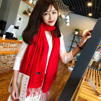 2020秋季长款仿羊绒纯色围巾披肩两用男女通用流苏百搭韩版