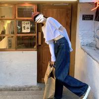 深色高腰阔腿牛仔裤女2020新款秋季高腰直筒宽显瘦拖地裤垂感长裤