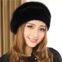 帽子女冬季 兔毛贝雷帽子女 时尚韩版编织毛线帽保暧加厚画家帽子