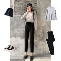 哈伦裤女裤子春秋季宽松直筒休闲高腰显瘦九分黑色萝卜小脚西装裤