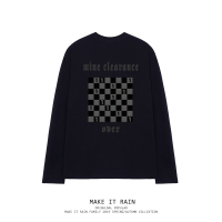 原宿复古棋盘格印花高街暗黑风长袖t恤男女宽松oversize潮流体恤