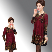 2020新款秋装妈妈连衣裙时尚婚礼服中老年女装中长款打底衫40-50