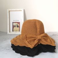帽子夏天沙滩帽太阳帽凉帽可折叠遮阳编织渔夫帽蝴蝶结防晒盆帽潮