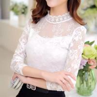 长袖蕾丝上衣韩版新款女士加绒打底衫网纱t恤大码女装胖mm蕾丝衫