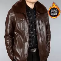 爸爸皮衣加绒外套中老年男装皮夹克冬季加厚宽松中年老爸皮衣男士