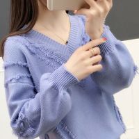 v领针织衫女早春2020新款秋装女装韩版网红套头毛衣女宽松上衣女