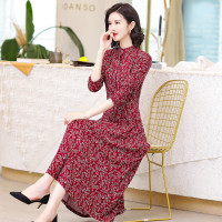 2020秋季新款中年妈妈长袖连衣裙大码显瘦50岁中老年女装碎花长裙