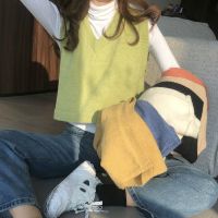 春季新款马夹韩版宽松v领短款无袖坎肩毛衣外穿针织马甲背心女秋