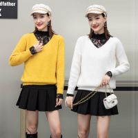 仿水貂毛女秋冬新款甜美蕾丝拼接针织衫温柔时尚v领短款百搭毛衣
