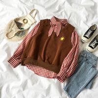 套装女春装2020新款韩版学生宽松格子衬衫+马甲时尚两件套女春秋